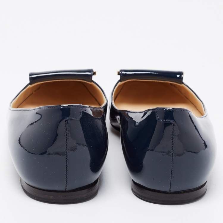 مملوكة مسبقًا Jimmy Choo Navy Blue Patent Leather Harlow Ballet Flats Size 35.5