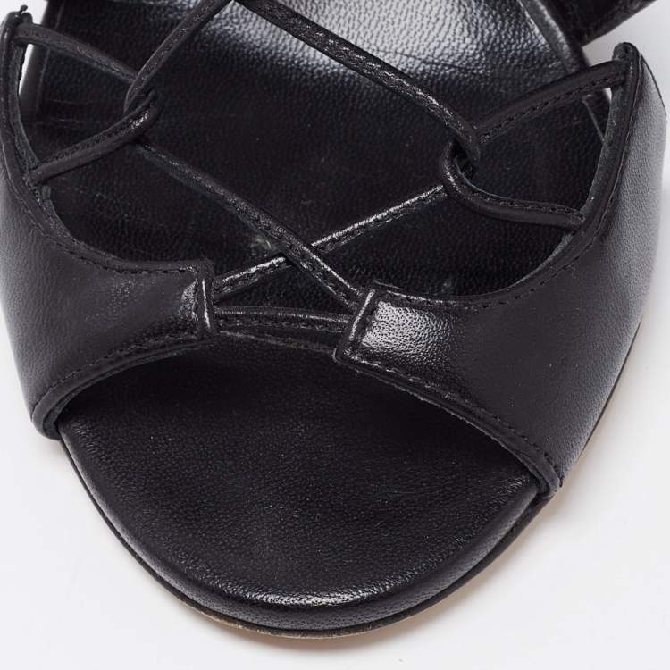 Pre Owned Jimmy Choo Black Leather Myrtle 65 Lace Up Sandals Size 35.5