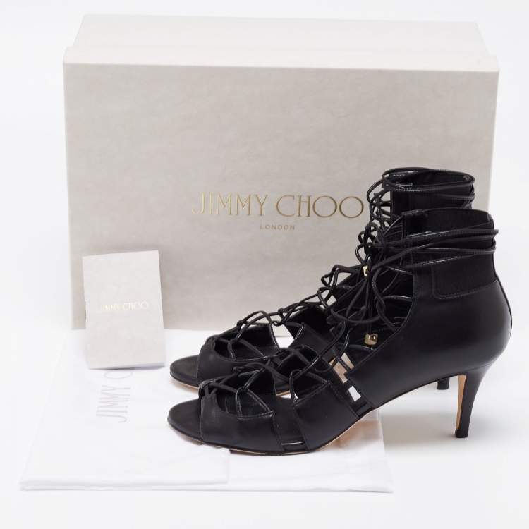 Pre Owned Jimmy Choo Black Leather Myrtle 65 Lace Up Sandals Size 35.5