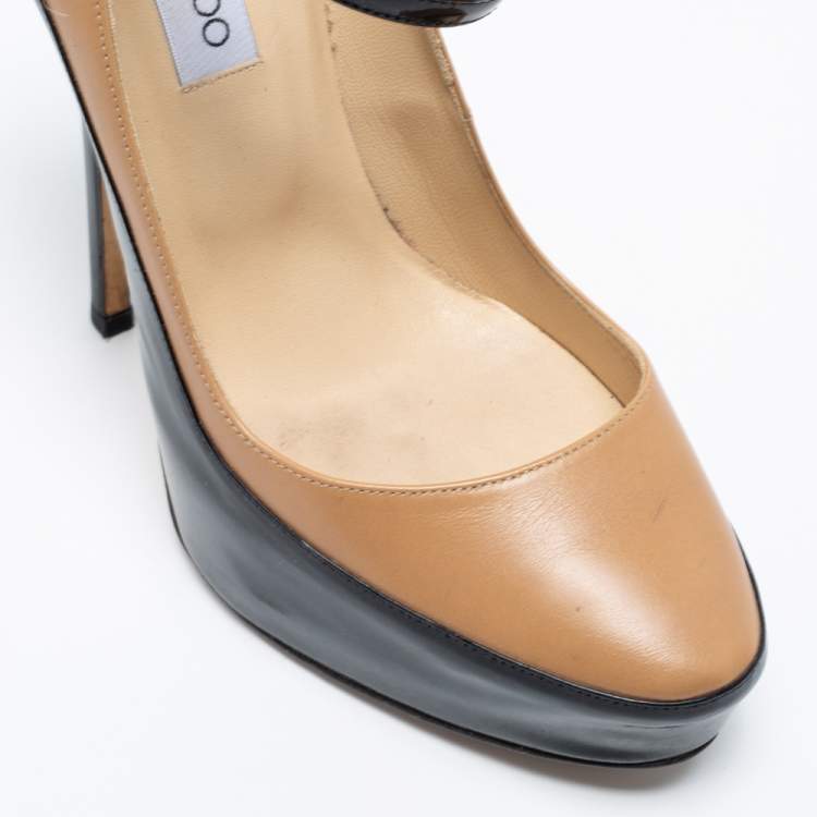 Pre Owned Jimmy Choo Brown/Black Patent And Leather Platform  Pumps Size 39.5