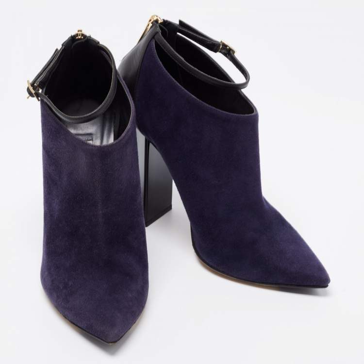مملوكة مسبقًا Jimmy Choo Midnight Blue/Black Suede and Leather Vanish Ankle-Strap Booties Size 36