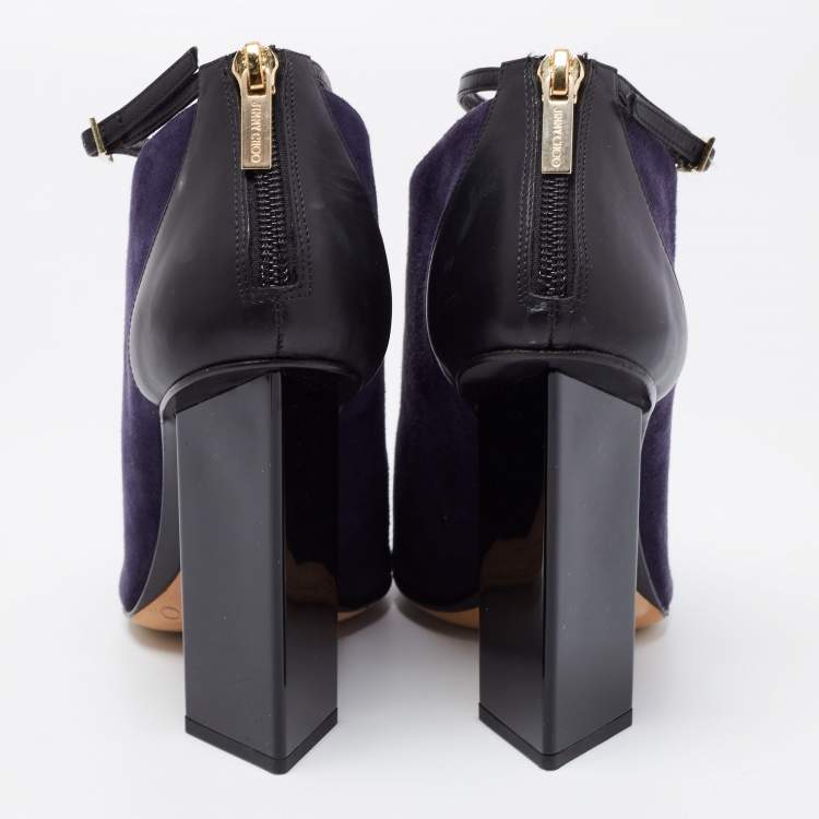 مملوكة مسبقًا Jimmy Choo Midnight Blue/Black Suede and Leather Vanish Ankle-Strap Booties Size 36
