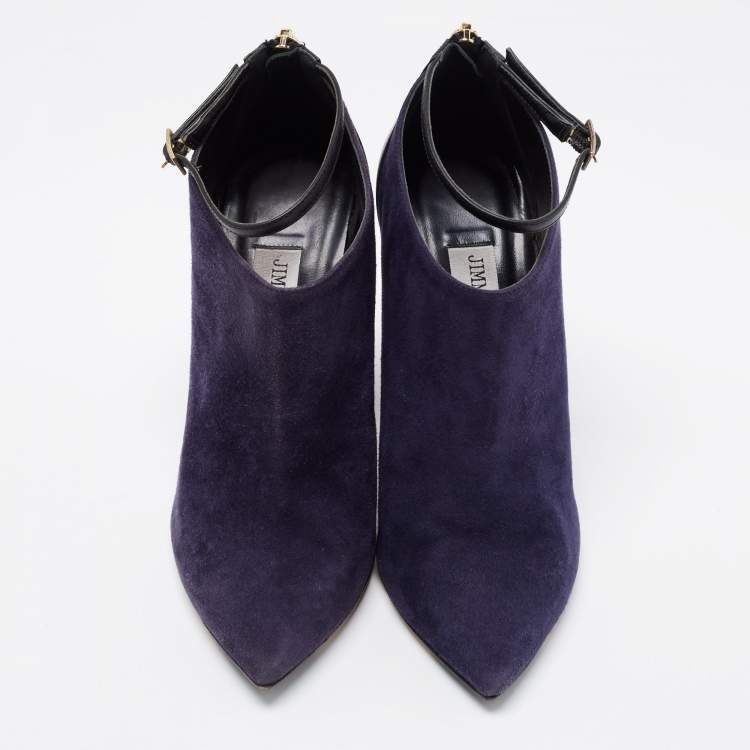 مملوكة مسبقًا Jimmy Choo Midnight Blue/Black Suede and Leather Vanish Ankle-Strap Booties Size 36