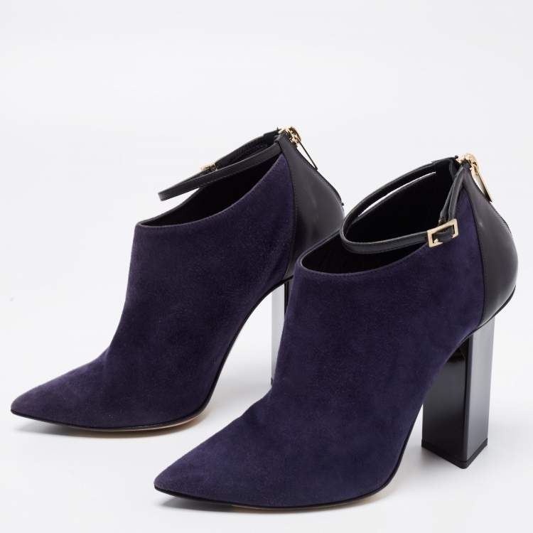 مملوكة مسبقًا Jimmy Choo Midnight Blue/Black Suede and Leather Vanish Ankle-Strap Booties Size 36