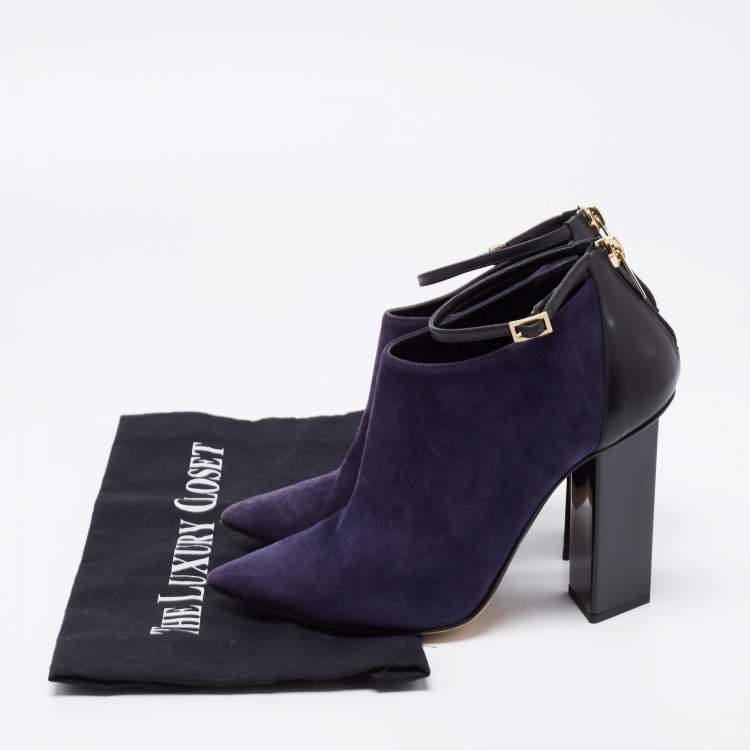 مملوكة مسبقًا Jimmy Choo Midnight Blue/Black Suede and Leather Vanish Ankle-Strap Booties Size 36