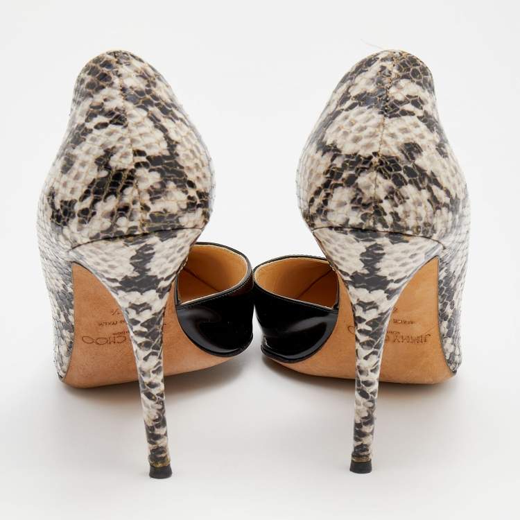 Pre Owned Jimmy Choo Black/White Patent Leather And Python Embossed Leather D'orsay Pumps Size 40.5