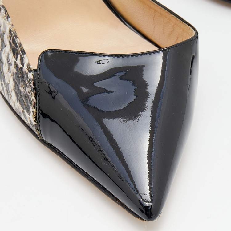 Pre Owned Jimmy Choo Black/White Patent Leather And Python Embossed Leather D'orsay Pumps Size 40.5