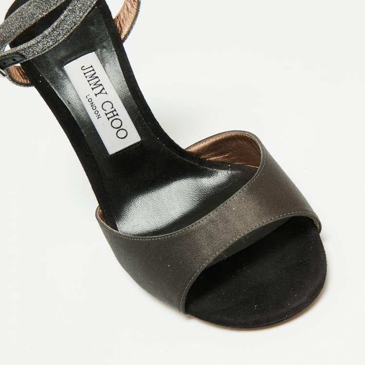 Pre Owned Jimmy Choo Tricolor Satin And Glitter Ankle Strap Sandals Size 40