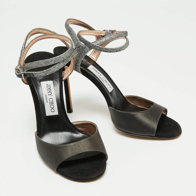 Pre Owned Jimmy Choo Tricolor Satin And Glitter Ankle Strap Sandals Size 40