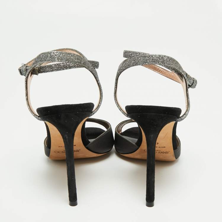 Pre Owned Jimmy Choo Tricolor Satin And Glitter Ankle Strap Sandals Size 40