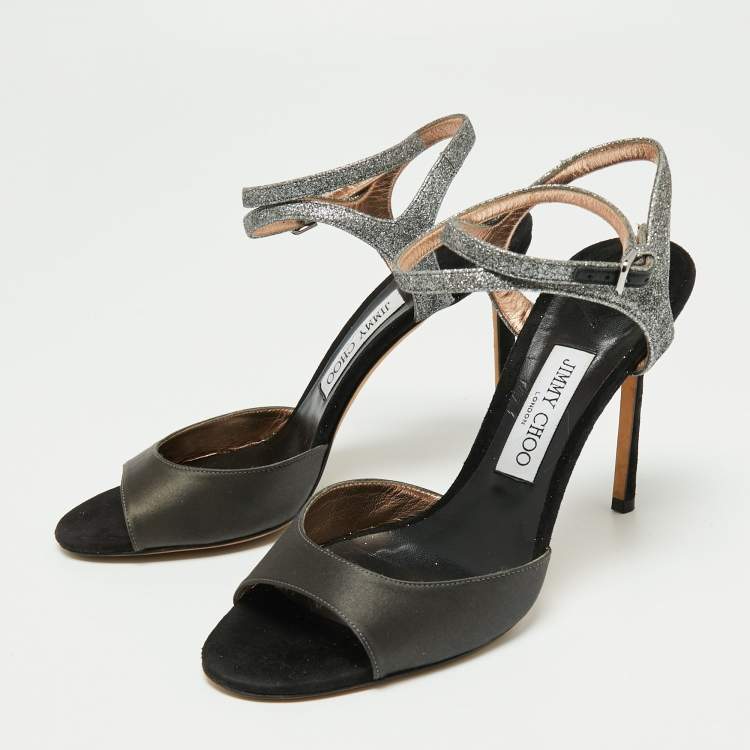 Pre Owned Jimmy Choo Tricolor Satin And Glitter Ankle Strap Sandals Size 40
