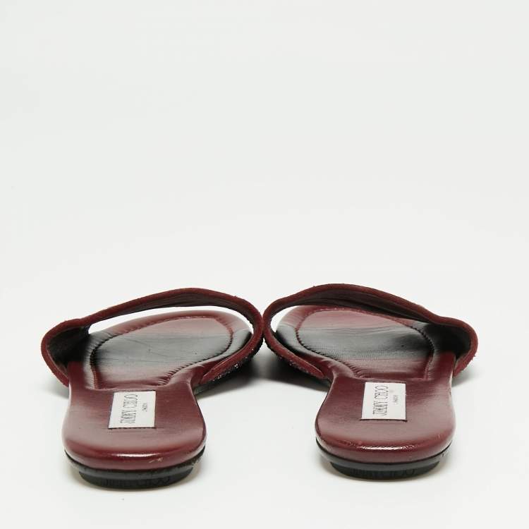 Pre Owned Jimmy Choo Plum Coarse Glitter Nanda Flat Slides Size 40