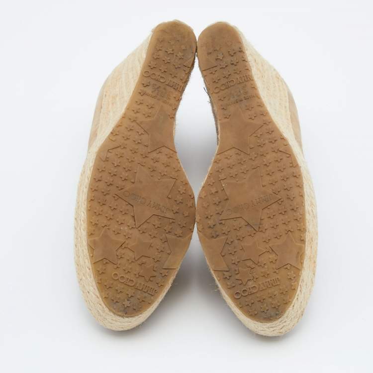 Pre Owned Jimmy Choo Beige Suede Wedge Platform Pumps Size 38.5
