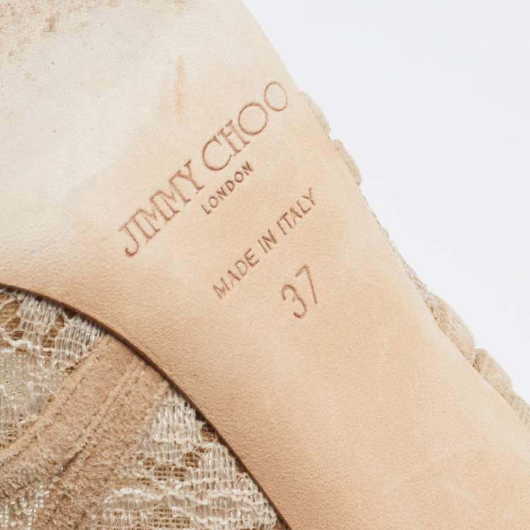 Pre Owned Jimmy Choo Beige Lace and Suede Flaunt Ankle Booties Size 37