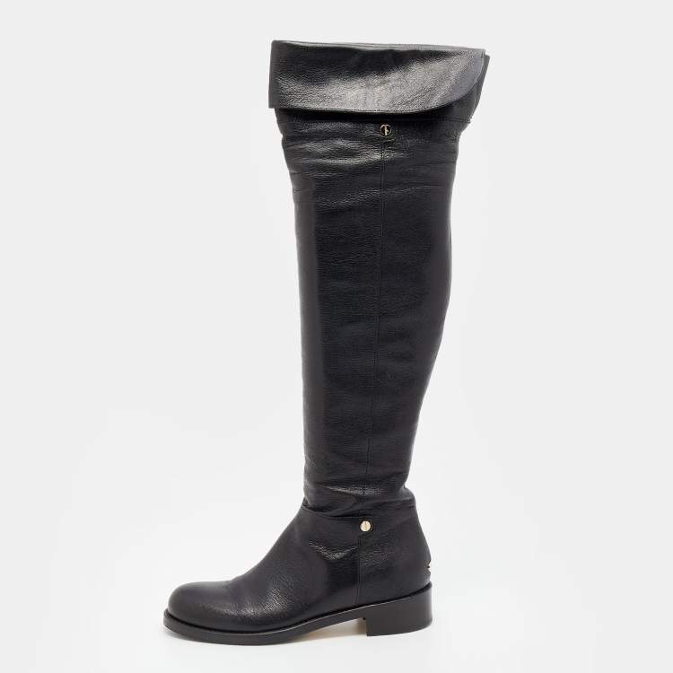 مملوكة مسبقًا Jimmy Choo Black Leather Deron Over The Knee Boots Size 38.5
