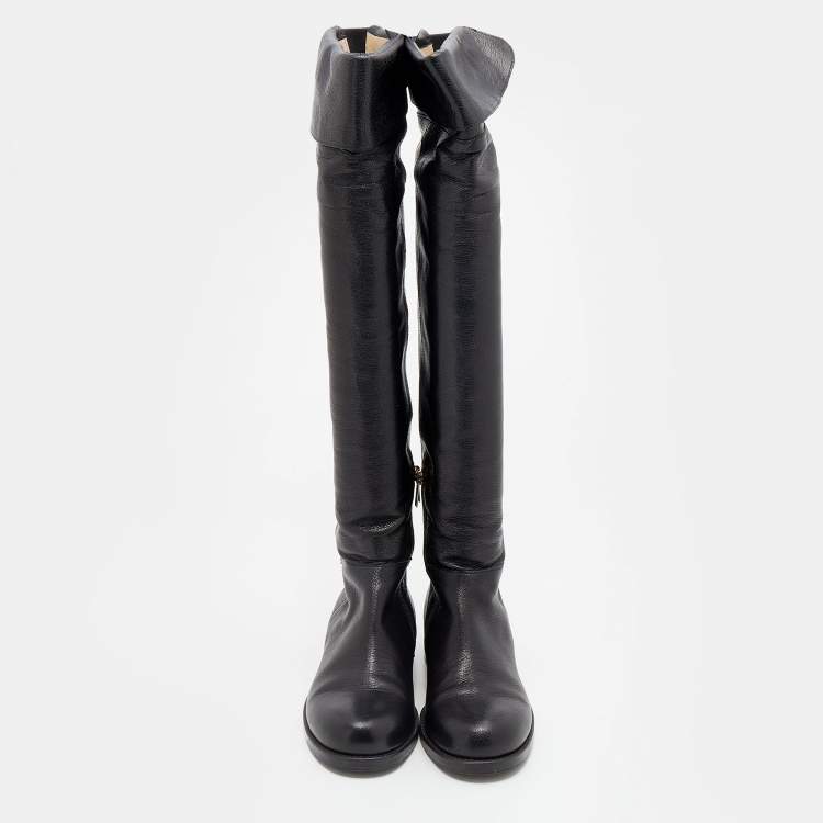 مملوكة مسبقًا Jimmy Choo Black Leather Deron Over The Knee Boots Size 38.5