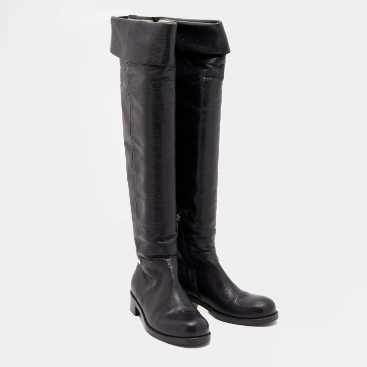 مملوكة مسبقًا Jimmy Choo Black Leather Deron Over The Knee Boots Size 38.5