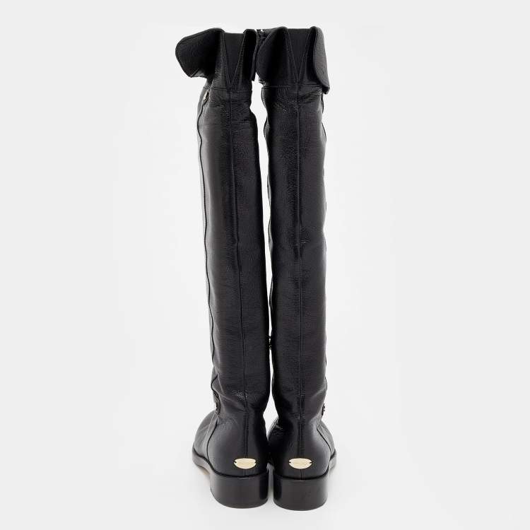 مملوكة مسبقًا Jimmy Choo Black Leather Deron Over The Knee Boots Size 38.5