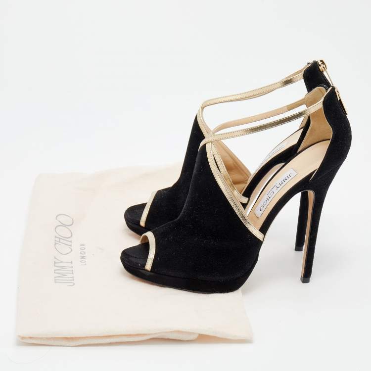 Pre Owned Jimmy Choo Black Suede Fey Back Ankle Strap Sandals Size 40