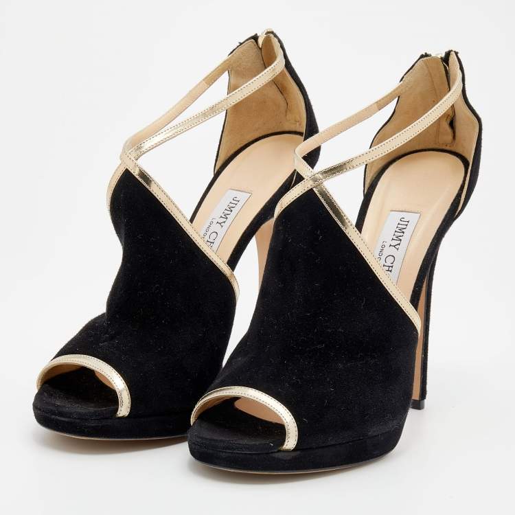 Pre Owned Jimmy Choo Black Suede Fey Back Ankle Strap Sandals Size 40