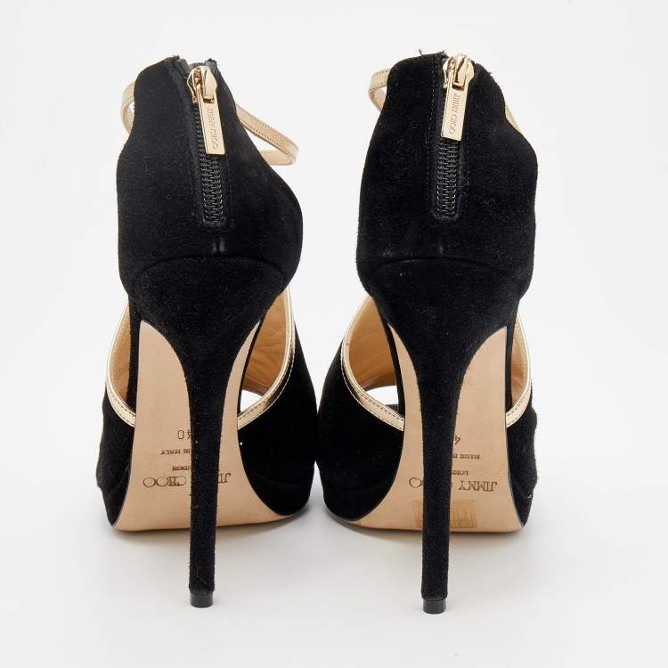 Pre Owned Jimmy Choo Black Suede Fey Back Ankle Strap Sandals Size 40