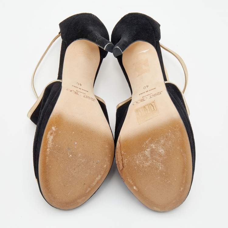 Pre Owned Jimmy Choo Black Suede Fey Back Ankle Strap Sandals Size 40