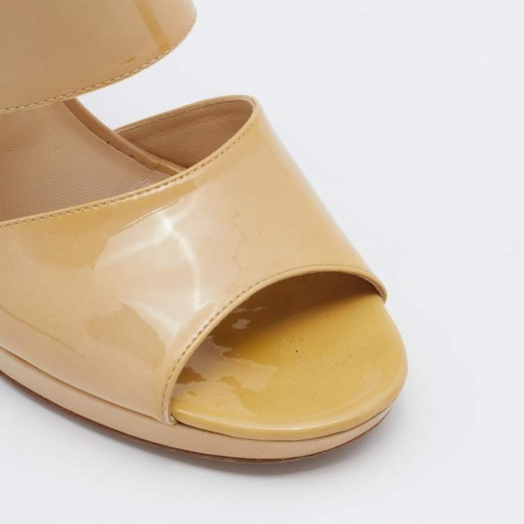Pre Owned Jimmy Choo Beige Patent Leather ‘Private’ Sandals Size 40.5