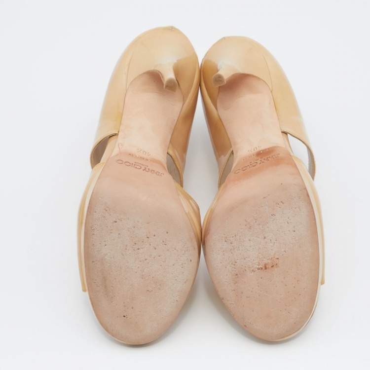 Pre Owned Jimmy Choo Beige Patent Leather ‘Private’ Sandals Size 40.5
