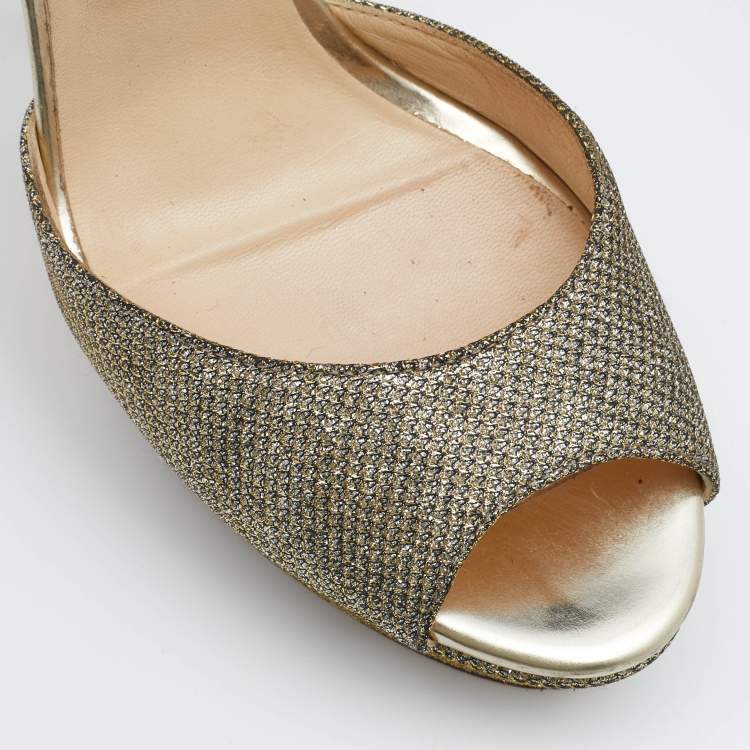 Pre Owned Jimmy Choo Gold Glitter Platform Sandals Size 39