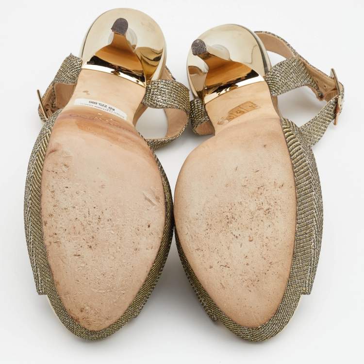 Pre Owned Jimmy Choo Gold Glitter Platform Sandals Size 39
