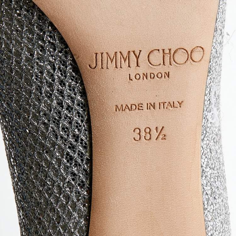 مملوكة مسبقًا Jimmy Choo Metallic Silver Coarse Glitter Romy Pumps Size 38.5