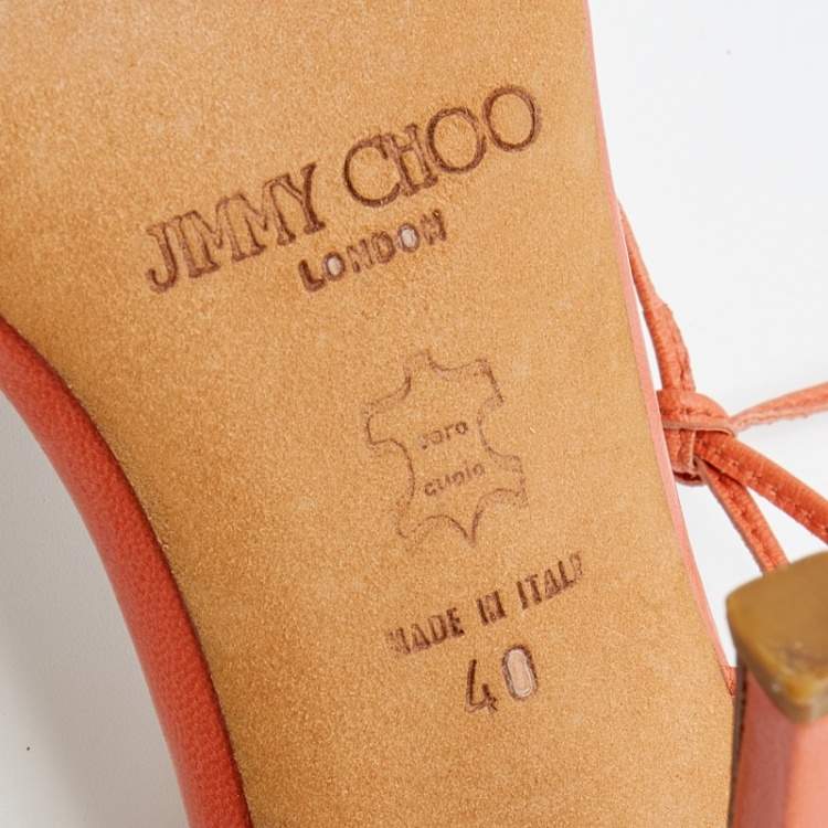 مملوكة مسبقًا Jimmy Choo Orange Leather Crystal Embellished Ankle Wrap Sandals Size 40
