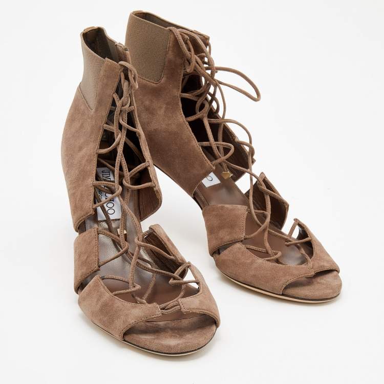 Pre Owned Jimmy Choo Dark Khaki Suede Myrtle Ankle Wrap Sandals Size 40