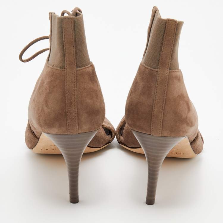 Pre Owned Jimmy Choo Dark Khaki Suede Myrtle Ankle Wrap Sandals Size 40