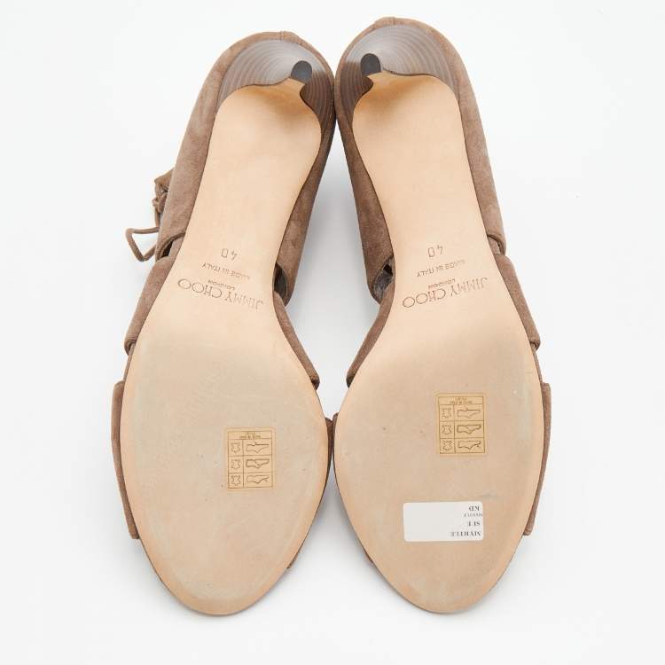 Pre Owned Jimmy Choo Dark Khaki Suede Myrtle Ankle Wrap Sandals Size 40