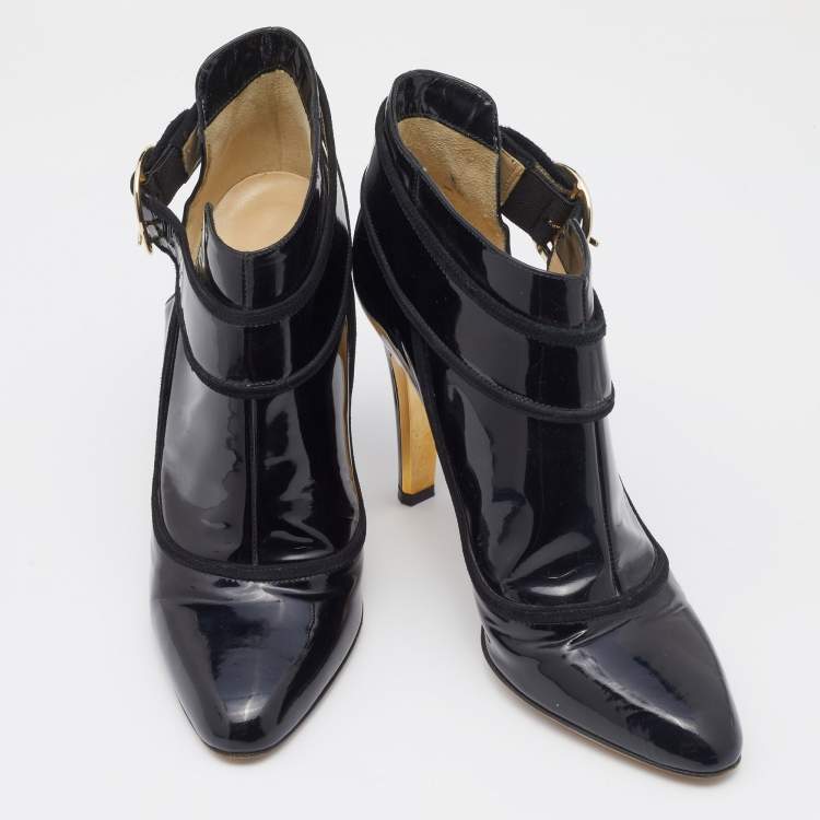 Pre Owned Jimmy Choo Black Patent Leather Chicago Ankle Boots Size 40