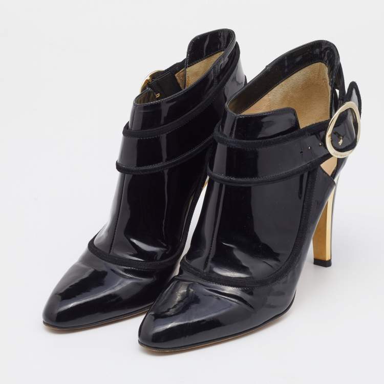 Pre Owned Jimmy Choo Black Patent Leather Chicago Ankle Boots Size 40