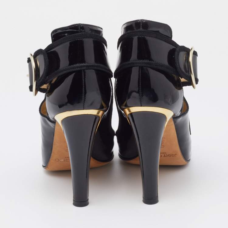 Pre Owned Jimmy Choo Black Patent Leather Chicago Ankle Boots Size 40