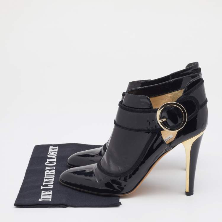Pre Owned Jimmy Choo Black Patent Leather Chicago Ankle Boots Size 40
