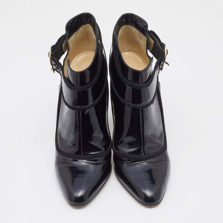 Pre Owned Jimmy Choo Black Patent Leather Chicago Ankle Boots Size 40
