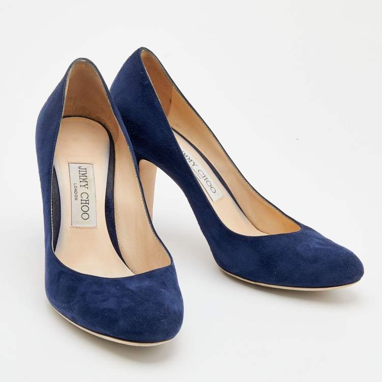 Pre Owned Jimmy Choo Navy Suede Georgia Round Toe Pumps Size 38.5