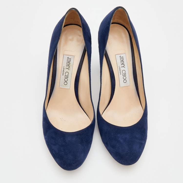 Pre Owned Jimmy Choo Navy Suede Georgia Round Toe Pumps Size 38.5