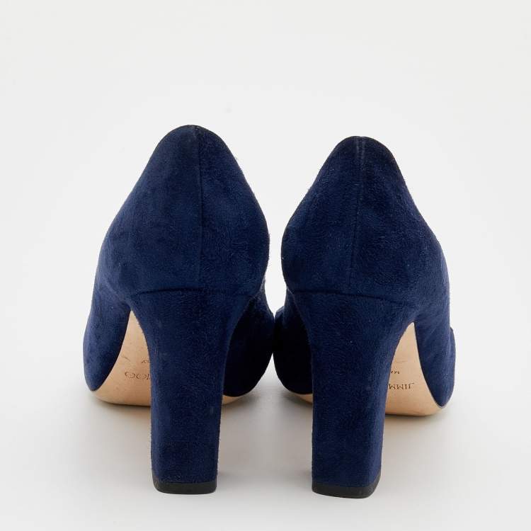 Pre Owned Jimmy Choo Navy Suede Georgia Round Toe Pumps Size 38.5