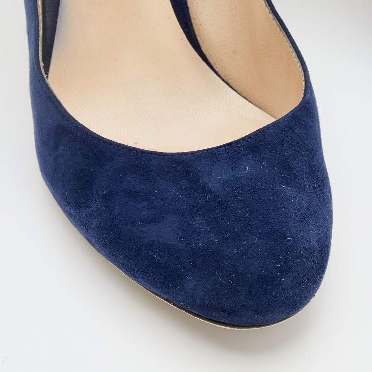 Pre Owned Jimmy Choo Navy Suede Georgia Round Toe Pumps Size 38.5