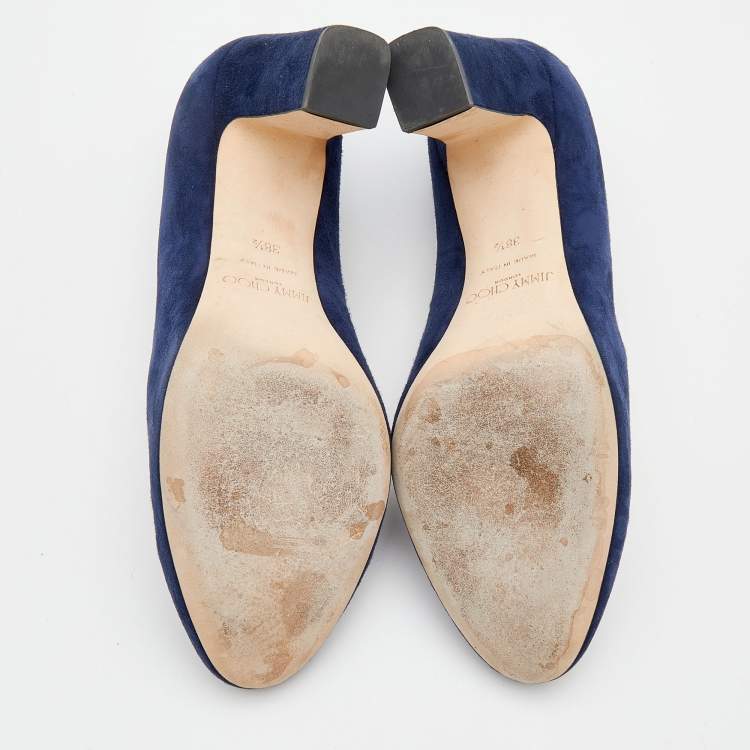 Pre Owned Jimmy Choo Navy Suede Georgia Round Toe Pumps Size 38.5