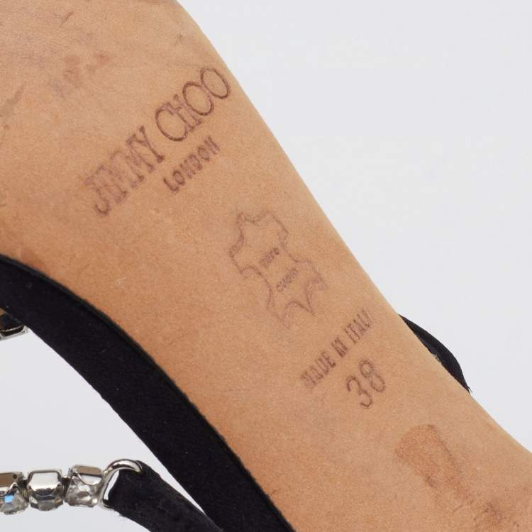 Pre Owned Jimmy Choo Silver/Black Crystals And Satin Strappy Sandals Size 38