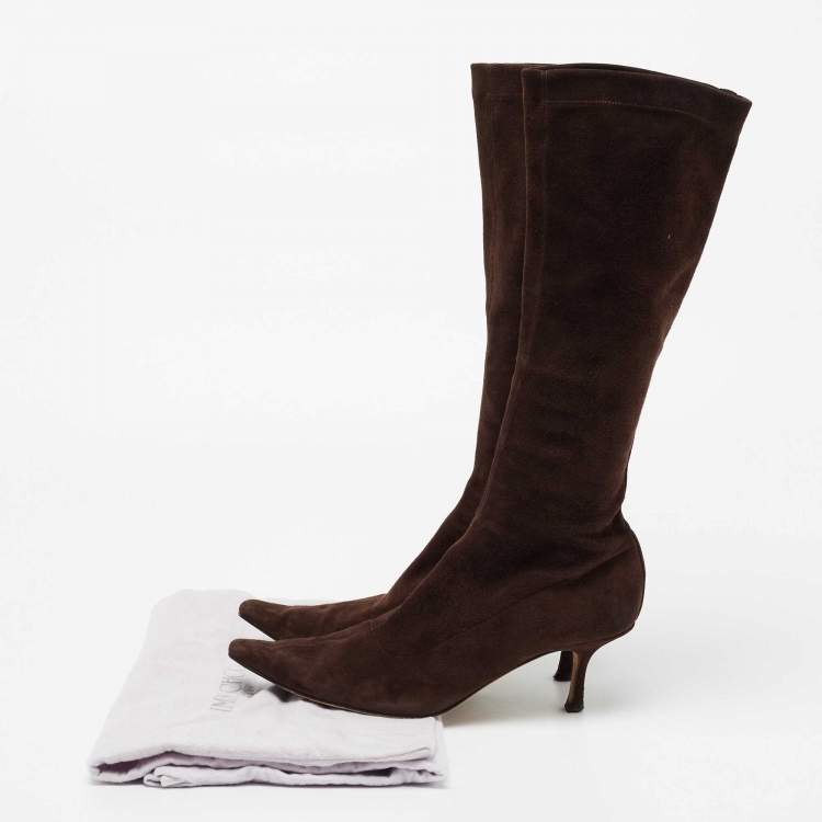 Pre Owned Jimmy Choo Brown Suede Calf Length Boots Size 38.5