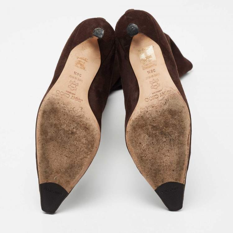 Pre Owned Jimmy Choo Brown Suede Calf Length Boots Size 38.5