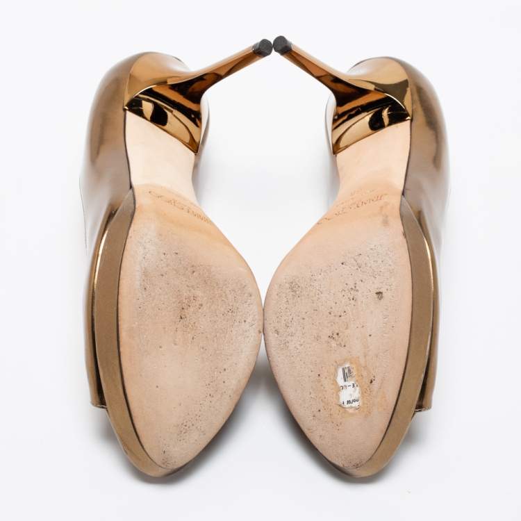 Pre Owned Jimmy Choo Gold Leather Luna Peep Toe Pumps Size 39 