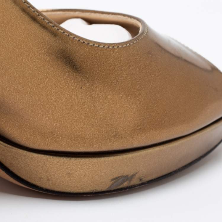 Pre Owned Jimmy Choo Gold Leather Luna Peep Toe Pumps Size 39 